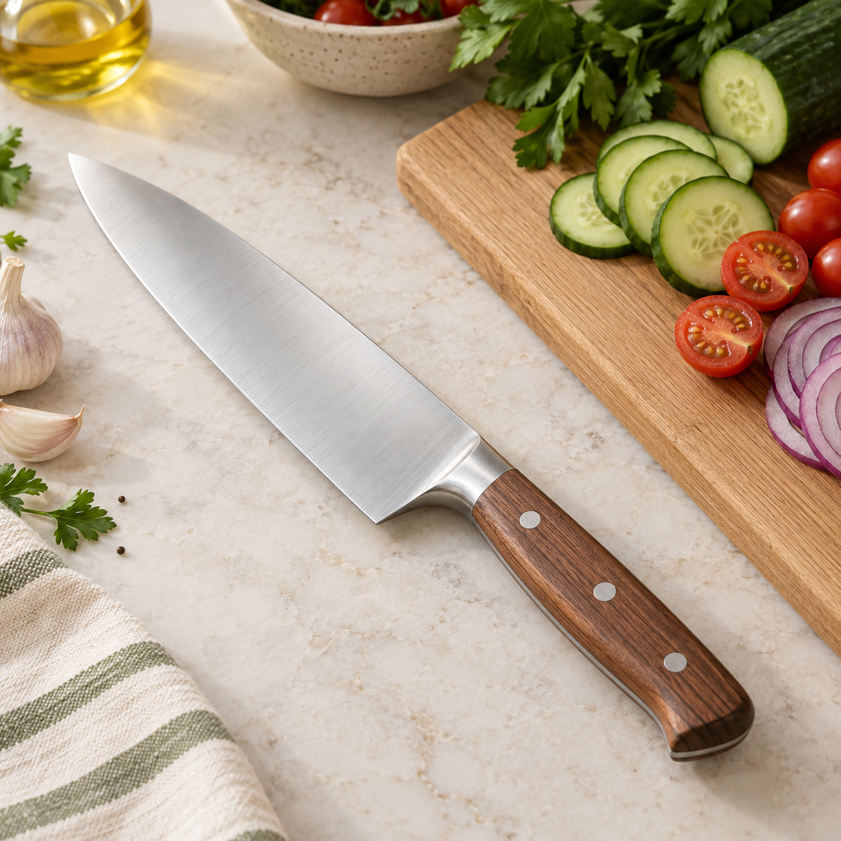 Everyday Chef Knife in a home kitchen setting